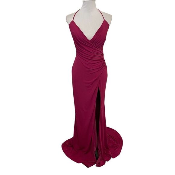 Katie May Jupiter Draped Halter Neck Gown Magenta Size Small - Picture 1 of 16